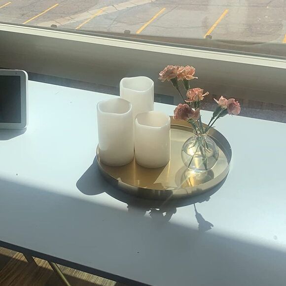 MyGift Brushed Brass Metal Decorative Tray, 11 inch Round Serving Tray - Picture 5 of 8